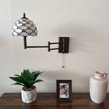 Tiffany Style Swing Arm Wall Sconce Lamp White Stained Glass Crystal Beans LED Bulb Included EW0805