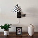 Tiffany Style Swing Arm Wall Sconce Lamp White Stained Glass Crystal Beans LED Bulb Included EW0805