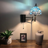Tiffany Style Swing Arm Wall Sconce Lamp Blue Stained Glass Dragonfly LED Bulb Included EW0807