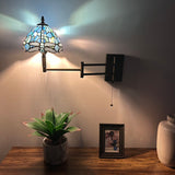 Tiffany Style Swing Arm Wall Sconce Lamp Blue Stained Glass Dragonfly LED Bulb Included EW0807