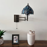 Tiffany Style Swing Arm Wall Sconce Lamp Blue Stained Glass Dragonfly LED Bulb Included EW0807