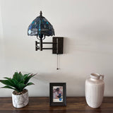 Tiffany Style Swing Arm Wall Sconce Lamp Blue Stained Glass Dragonfly LED Bulb Included EW0807