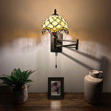 Tiffany Style Swing Arm Wall Sconce Lamp Beige Stained Glass Crystal Beans LED Bulb Included EW0823
