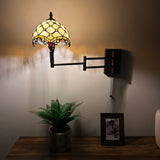 Tiffany Style Swing Arm Wall Sconce Lamp Beige Stained Glass Crystal Beans LED Bulb Included EW0823