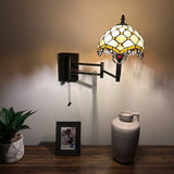 Tiffany Style Swing Arm Wall Sconce Lamp Beige Stained Glass Crystal Beans LED Bulb Included EW0823