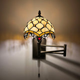 Tiffany Style Swing Arm Wall Sconce Lamp Beige Stained Glass Crystal Beans LED Bulb Included EW0823