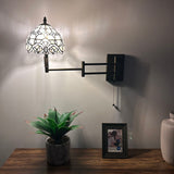 Tiffany Style Swing Arm Wall Sconce Lamp White Stained Glass Baroque Style LED Bulb Included EW0825