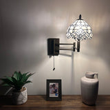 Tiffany Style Swing Arm Wall Sconce Lamp White Stained Glass Baroque Style LED Bulb Included EW0825