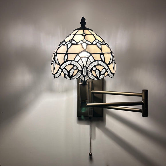 Tiffany Style Swing Arm Wall Sconce Lamp White Stained Glass Baroque Style LED Bulb Included EW0825