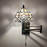 Tiffany Style Swing Arm Wall Sconce Lamp White Stained Glass Baroque Style LED Bulb Included EW0825
