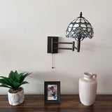 Tiffany Style Swing Arm Wall Sconce Lamp White Stained Glass Baroque Style LED Bulb Included EW0825