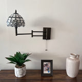Tiffany Style Swing Arm Wall Sconce Lamp White Stained Glass Baroque Style LED Bulb Included EW0825