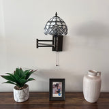 Tiffany Style Swing Arm Wall Sconce Lamp White Stained Glass Baroque Style LED Bulb Included EW0825