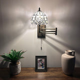 Tiffany Style Swing Arm Wall Sconce Lamp White Stained Glass Baroque Style LED Bulb Included EW0825
