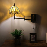 Tiffany Style Swing Arm Wall Sconce Lamp Gold Stained Glass Baroque Style LED Bulb Included EW0849