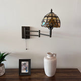 Tiffany Style Swing Arm Wall Sconce Lamp Gold Stained Glass Baroque Style LED Bulb Included EW0849