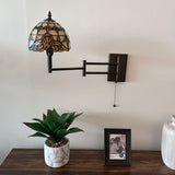 Tiffany Style Swing Arm Wall Sconce Lamp Gold Stained Glass Baroque Style LED Bulb Included EW0849