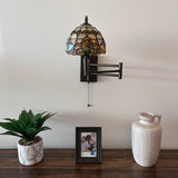 Tiffany Style Swing Arm Wall Sconce Lamp Gold Stained Glass Baroque Style LED Bulb Included EW0849
