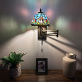 Tiffany Style Swing Arm Wall Sconce Lamp Blue Stained Glass Tulips LED Bulb Included EW0855