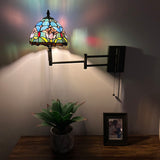 Tiffany Style Swing Arm Wall Sconce Lamp Blue Stained Glass Tulips LED Bulb Included EW0855