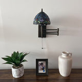 Tiffany Style Swing Arm Wall Sconce Lamp Blue Stained Glass Tulips LED Bulb Included EW0855