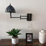 Tiffany Style Swing Arm Wall Sconce Lamp Blue Stained Glass Tulips LED Bulb Included EW0855