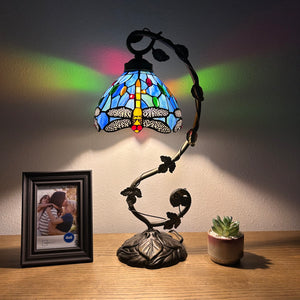 Tiffany Style Table Lamp Dragonfly Sky Blue Stained Glass LED Bulb Included ET0801