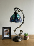 Tiffany Style Table Lamp Blue Stained Glass included LED bulb