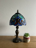 Tiffany Style Table Lamp Blue Stained Glass  Vintage H15*W8 in