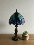 Tiffany Style Table Lamp Blue Stained Glass  Vintage H15*W8 in