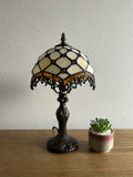 Enjoy Tiffany Style Table Lamp Beige Stained Glass Crystal Beans Vintage ET0823