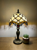 Enjoy Tiffany Style Table Lamp Beige Stained Glass Crystal Beans Vintage ET0823