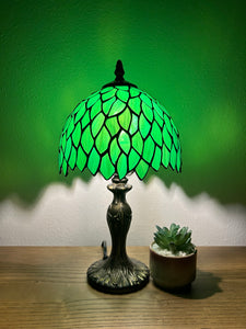 Tiffany Style Table Lamp Green Leaves Stained Glass  Vintage H15*W8 in