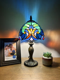 Tiffany Style Table Lamp Blue Stained Glass  Vintage H15*W8 in