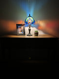 Tiffany Style Table Lamp Blue Stained Glass  Vintage H15*W8 in