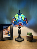 Tiffany Style Table Lamp Blue Stained Glass  Vintage H15*W8 in