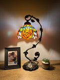 Tiffany Style Table Lamp Rose Flower Stained Glass included LED bulb H15*W11 In