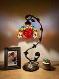 Tiffany Style Table Lamp Rose Flower Stained Glass included LED bulb H15*W11 In