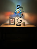 Tiffany Style Table Lamp Blue Stained Glass included LED bulb