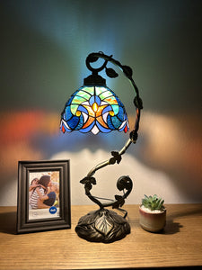 Tiffany Style Table Lamp Blue Stained Glass included LED bulb