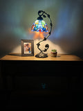 Tiffany Style Table Lamp Blue Stained Glass included LED bulb