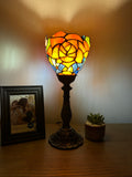 Tiffany Style torch table lamp stained glass Rose Flowers included LED bulb H15*W6 in