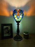 Tiffany Style torch table lamp Blue stained glass included LED bulb H15*W6 in