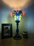 Tiffany Style torch table lamp Blue stained glass included LED bulb H15*W6 in
