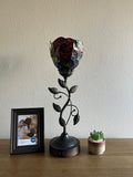 Tiffany Style torch table lamp Stained Glass Rose Flowers USB ports included LED bulb H20*W6 in