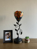 Tiffany Style torch table lamp Stained Glass Rose Flowers USB ports included LED bulb H20*W6 in