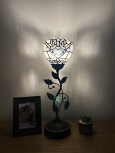 Tiffany Style torch table lamp White Stained Glass  Baroque Style Lavender USB ports included LED bulb H20*W6 in