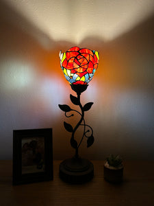 Tiffany Style torch table lamp Stained Glass Rose Flowers USB ports included LED bulb H20*W6 in