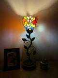 Tiffany Style torch table lamp Stained Glass Rose Flowers USB ports included LED bulb H20*W6 in