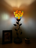 Tiffany Style torch table lamp Stained Glass Rose Flowers USB ports included LED bulb H20*W6 in